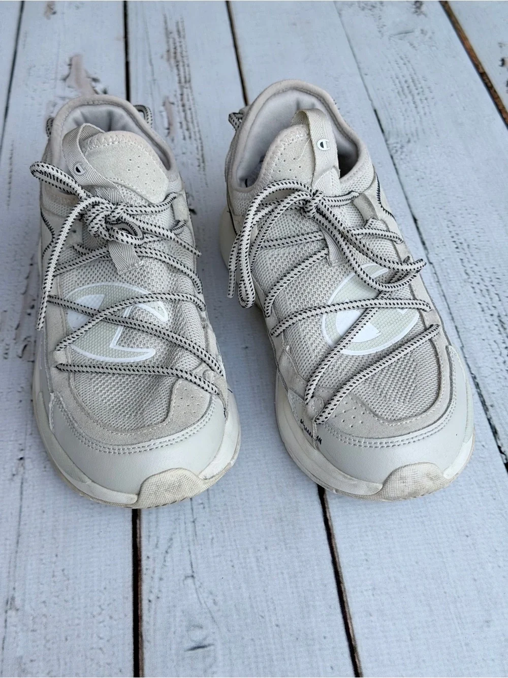 Champion White Cream Mesh & Suede Chunky Dad Sneakers Lifestyle Shoes 7Y